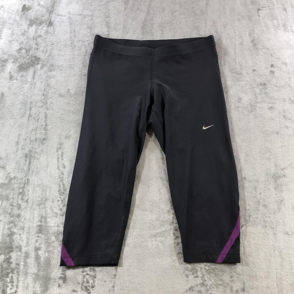 Nike Dri-FIT Running Capri Leggings Womens Medium Black Zip Pocket 448352-081
